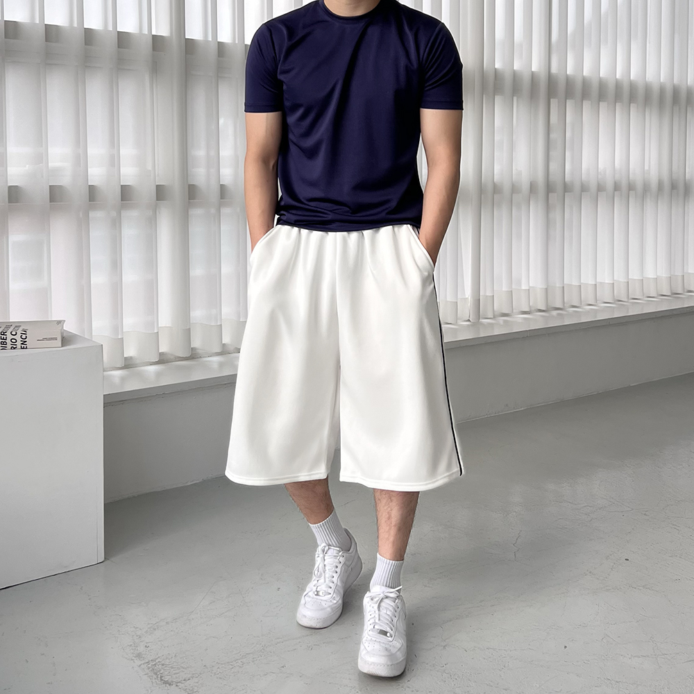 남자버뮤다팬츠 남자트랙팬츠 흰반바지 통큰바지 - 상세 이미지 3