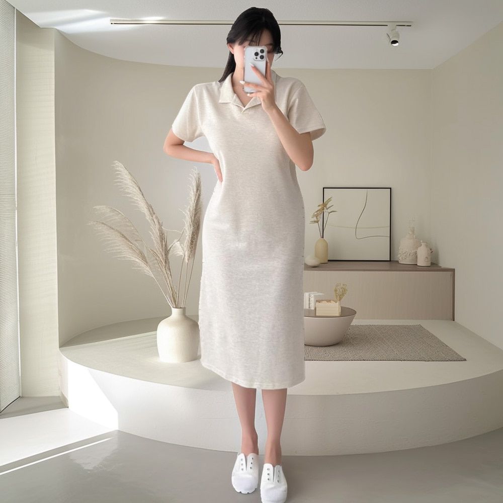시라핏 카라 허리끈 롱원피스 AC0206 - 상세 이미지 2