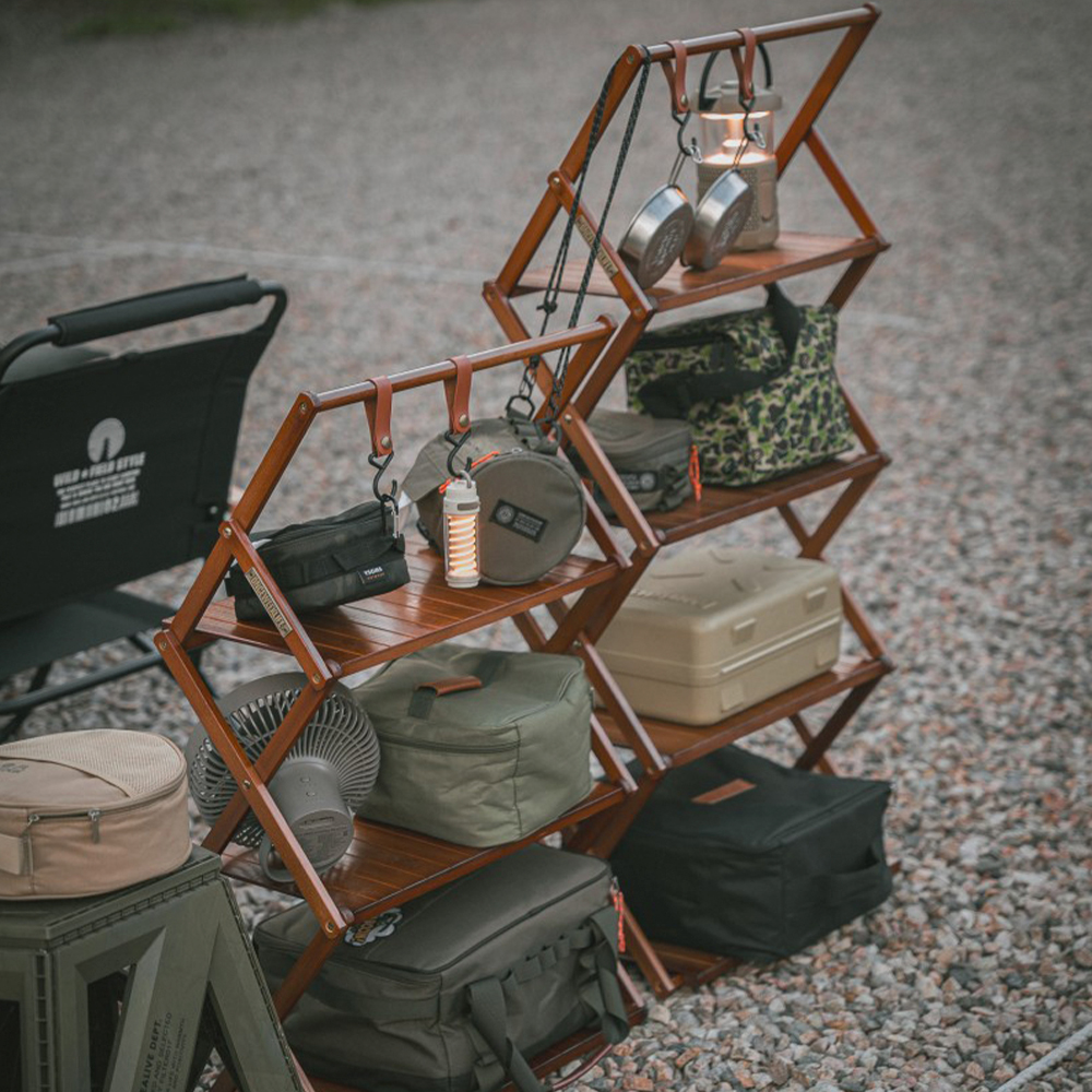 원스위크라이프 행어 캠핑 선반 접이식 우드 쉘프 수납 장 4단, 네추럴