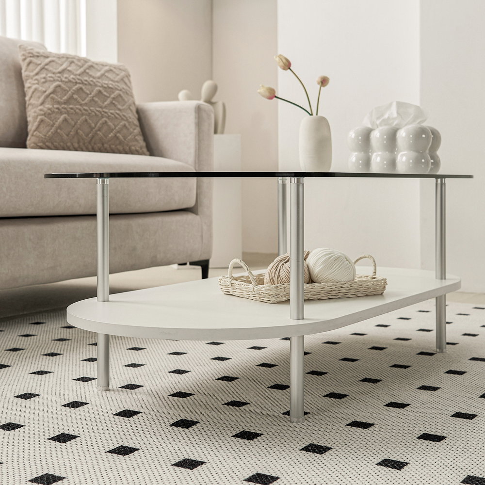 클라르 낮은 높은 소파테이블 타원형 좌식테이블 유리 티테이블