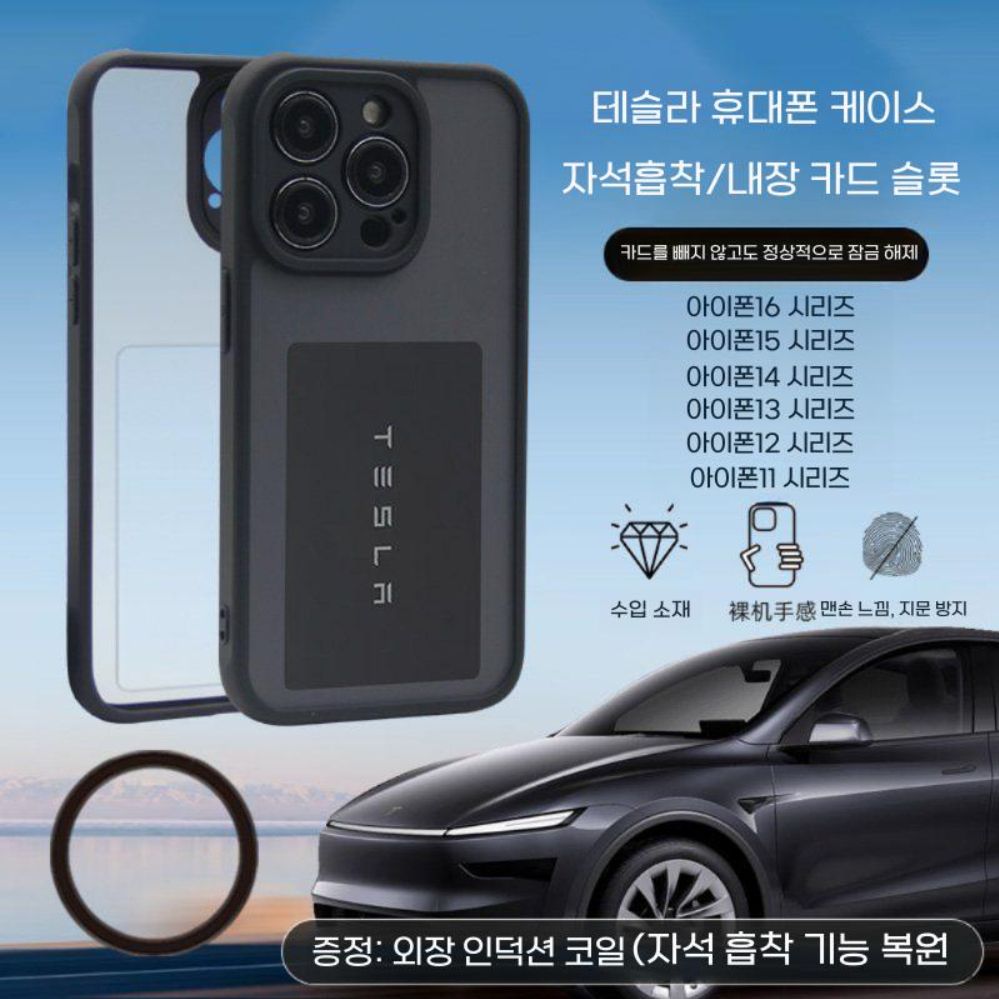 아이폰 16 프로 맥세이프 케이스 무광택 테슬라 자동차 키 가능 카드 슬롯 커버 - 상품 이미지