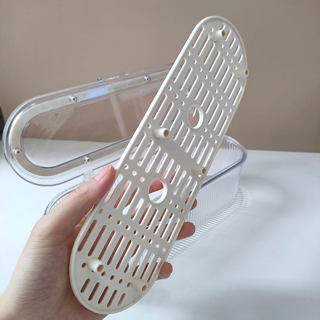 플리츠 뚜껑있는수저통 물빠짐 식탁 테이블 싱크대 커트러리 수저정리함 숟가락통 - 상세 이미지 3