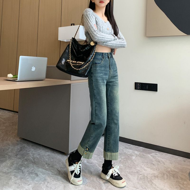 가을 기장선택 하이웨스트 일자핏 롤업 스트레이트 9부 데님 팬츠 Y2K 8773 - 상세 이미지 2