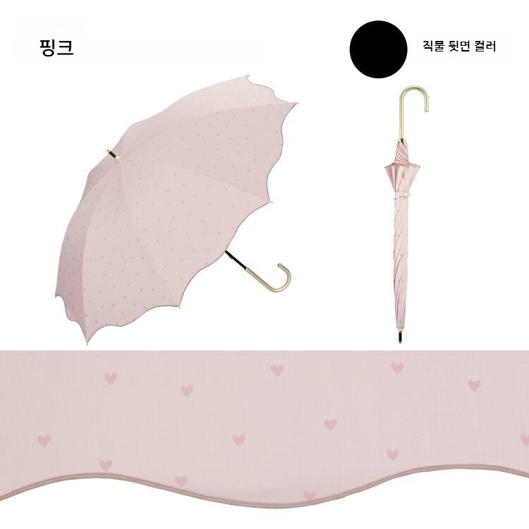 Wpc UV컷 차광 하트 패턴 장우산 장양산 일본양산 핑크 - 상세 이미지 4
