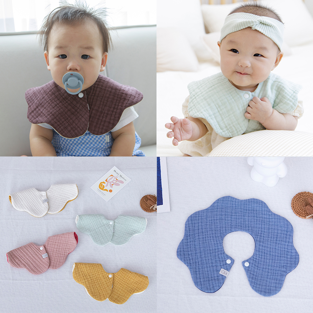 6중거즈 로옹 양면 롤링 턱받이 360도 신생아 침받이