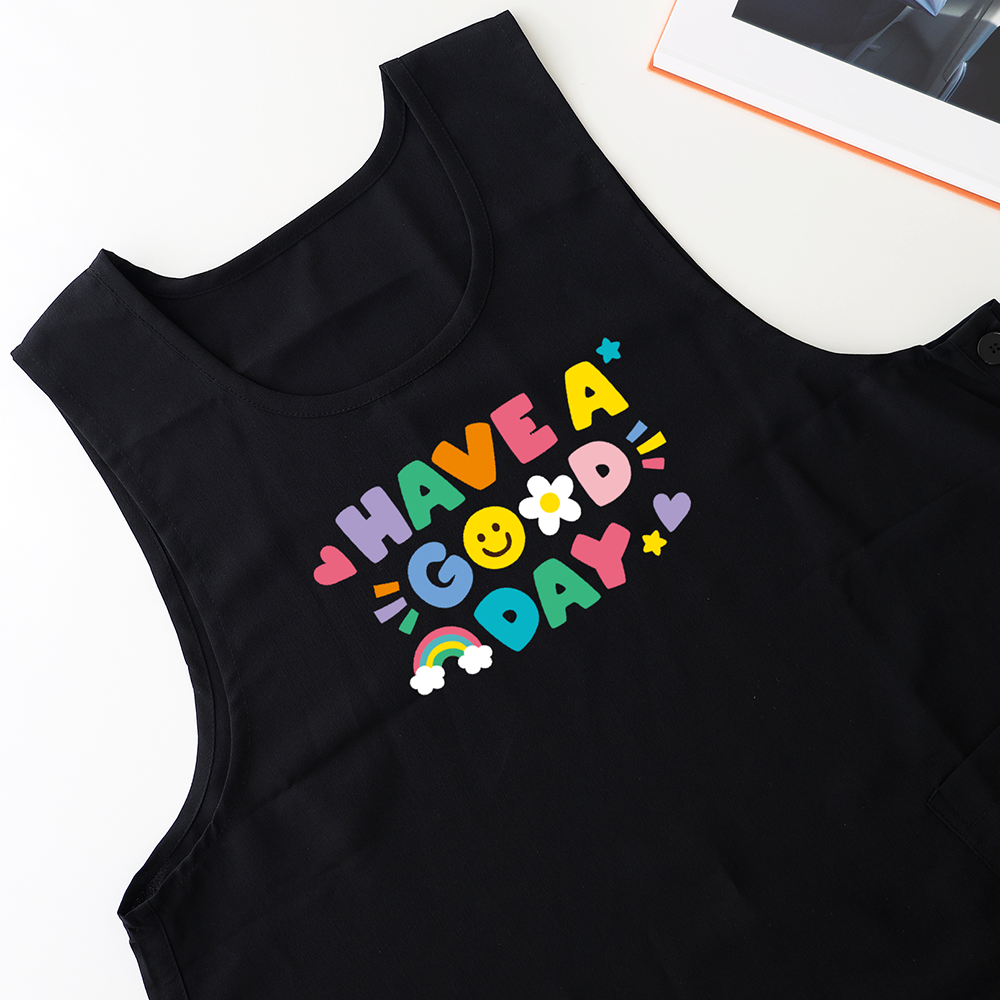 [미소쌤] HAVE A GOOD DAY 레터링 솜사탕 앞치마 블랙 어린이집 보육교사