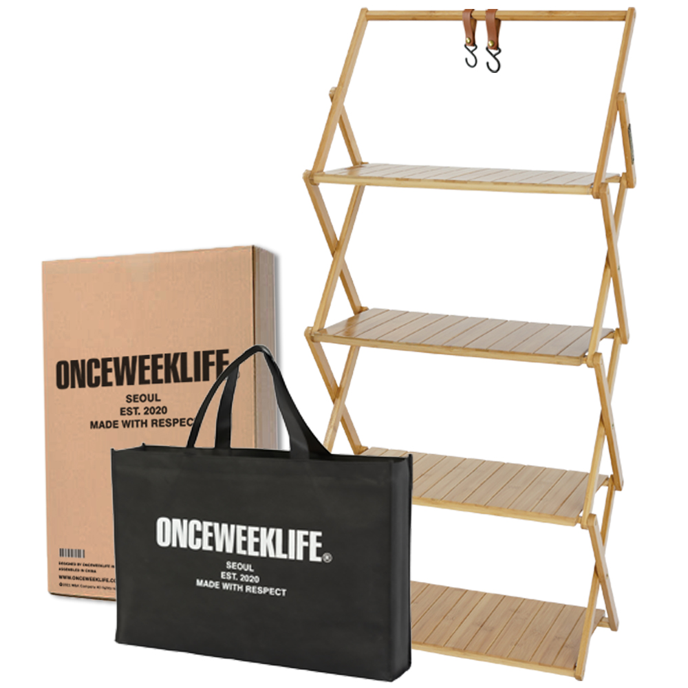 원스위크라이프 행어 캠핑 선반 접이식 우드 쉘프 수납 장 4단, 네추럴