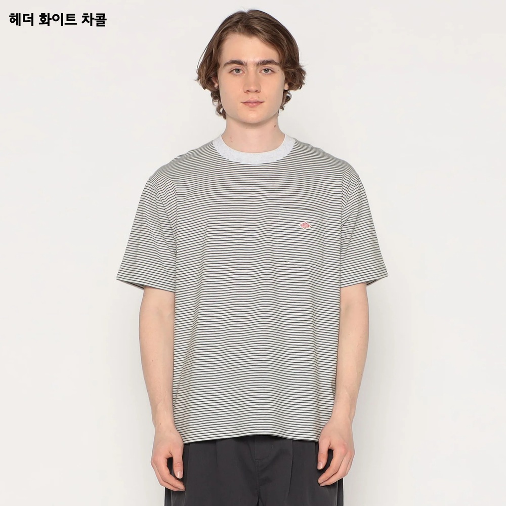 단톤 25FW 포켓 스트라이프 반팔 티셔츠 남성 DT-C0198TCB 헤더 화이트챠콜 M - 상세 이미지 2