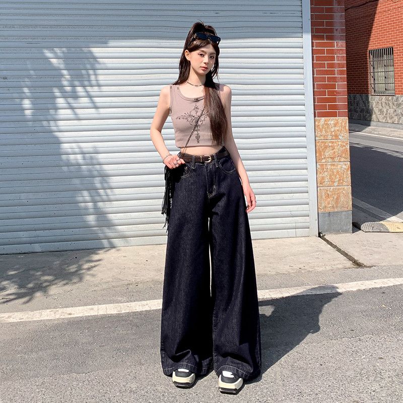 봄 여름 기장선택 하이웨스트 와이드 팬츠 찰랑이는 맥시 롱  Y2K 스트릿 텐셀 데님 1403 - 상세 이미지 3