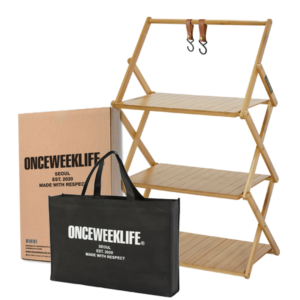 원스위크라이프 행어 캠핑 선반 접이식 우드 쉘프 수납 장 3단, 네추럴 제품 이미지