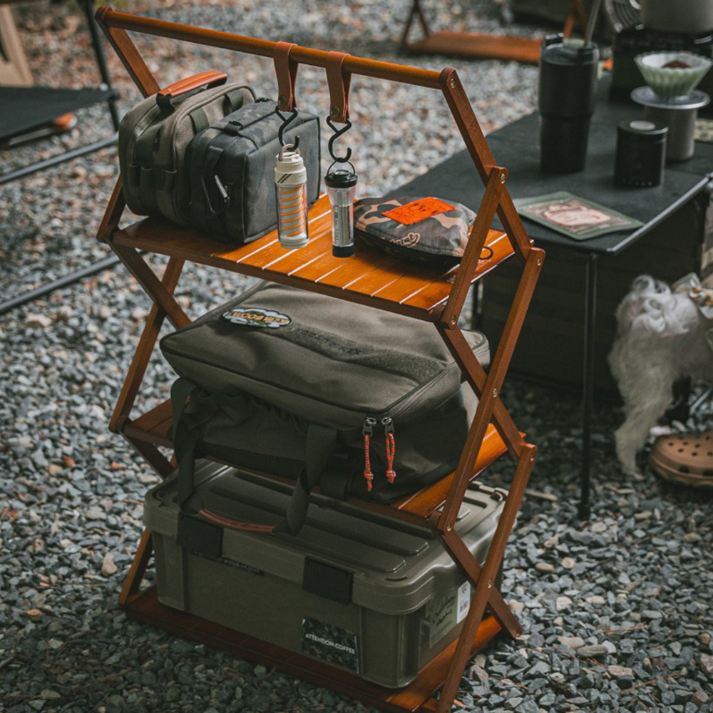 원스위크라이프 행어 캠핑 선반 접이식 우드 쉘프 수납 장 4단, 네추럴