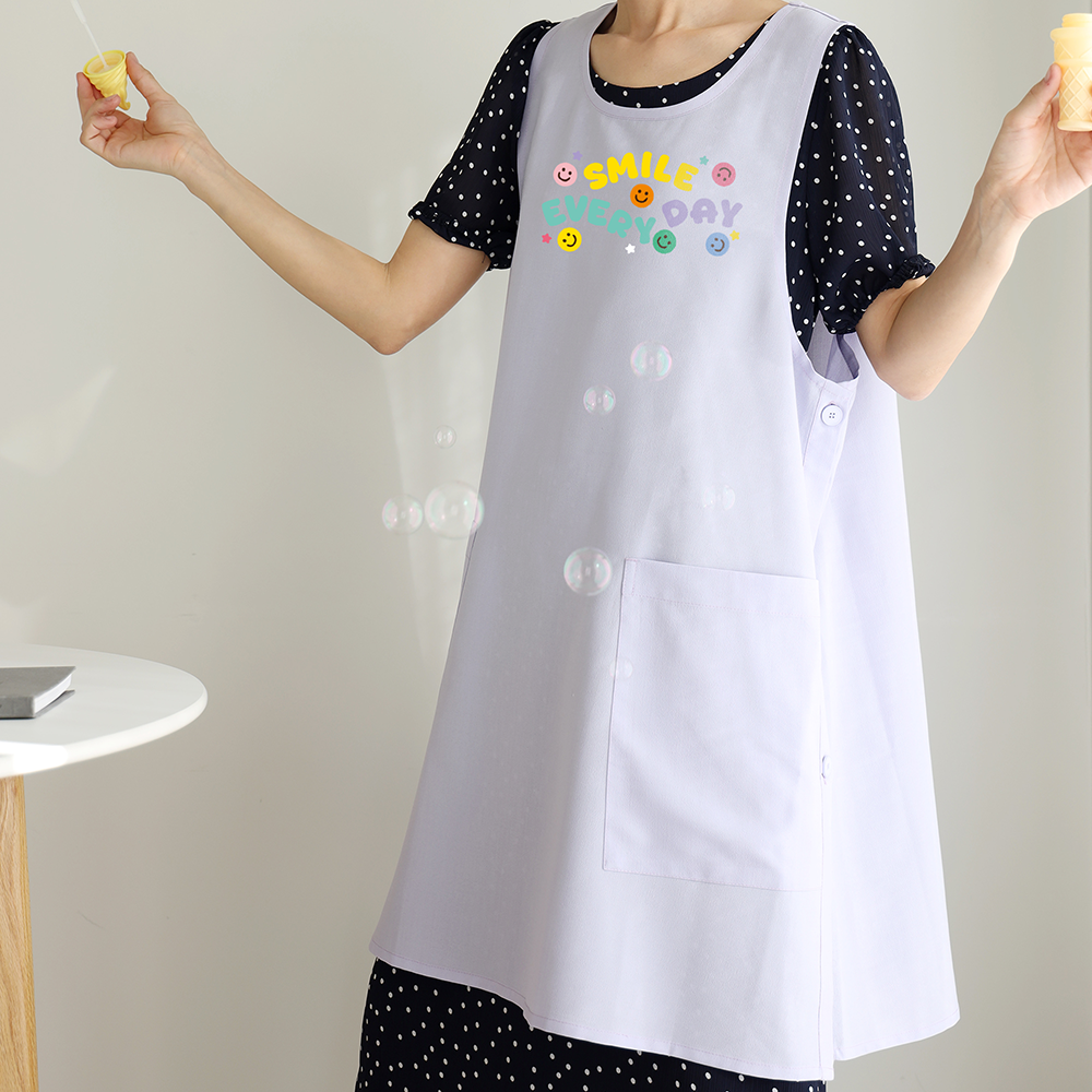 [미소쌤] SMILE EVERY DAY 레터링 솜사탕 앞치마 라벤더 어린이집 보육교사