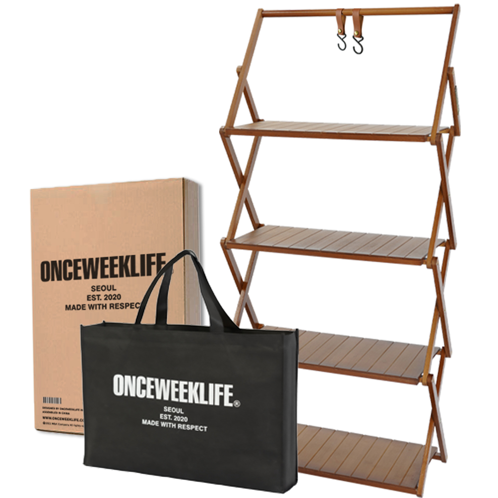 원스위크라이프 행어 캠핑 선반 접이식 우드 쉘프 수납 장 4단, 다크브라운