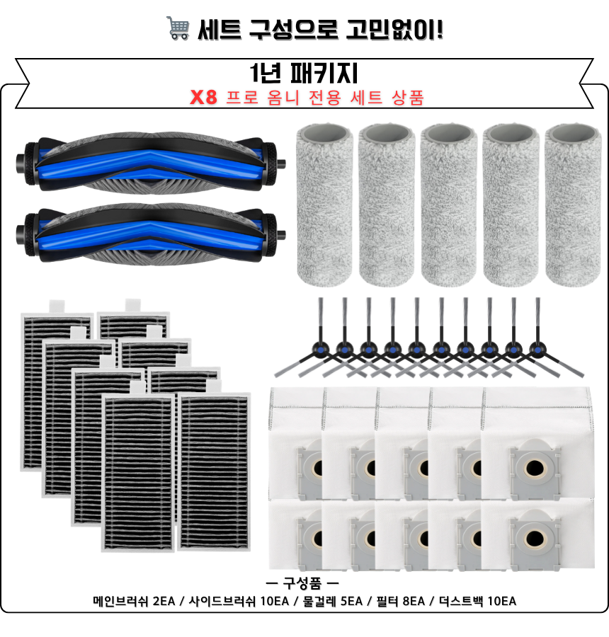 [호환] 에코백스 X8 프로 옴니 소모품 메인브러쉬 1세트 - 상세 이미지 3