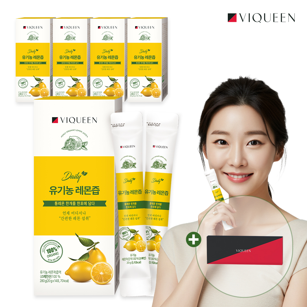 바이퀸 데일리 유기농 레몬즙 100% NFC 착즙 스틱 1박스 x 14포 280ml, 5개