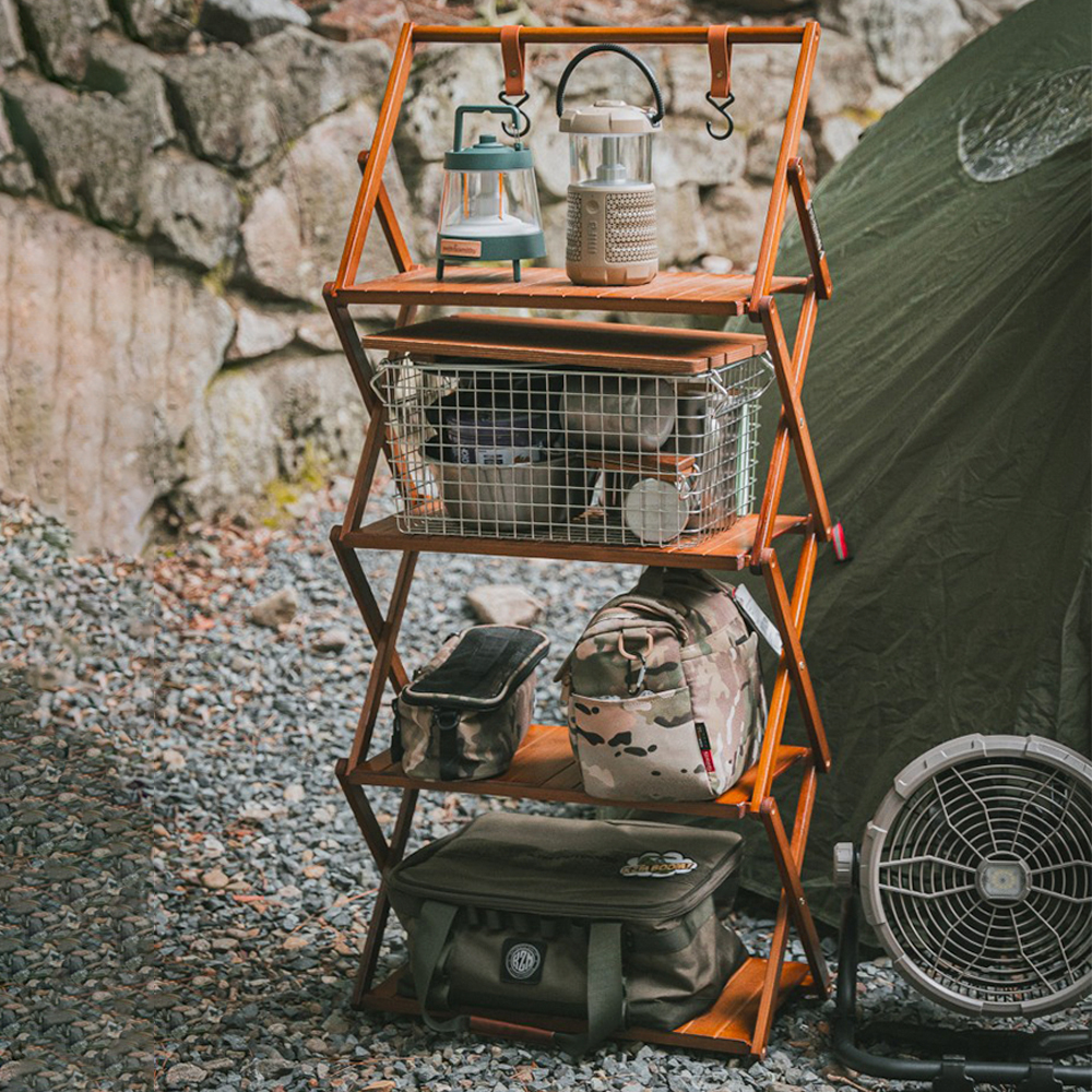 원스위크라이프 행어 캠핑 선반 접이식 우드 쉘프 수납 장 4단, 네추럴