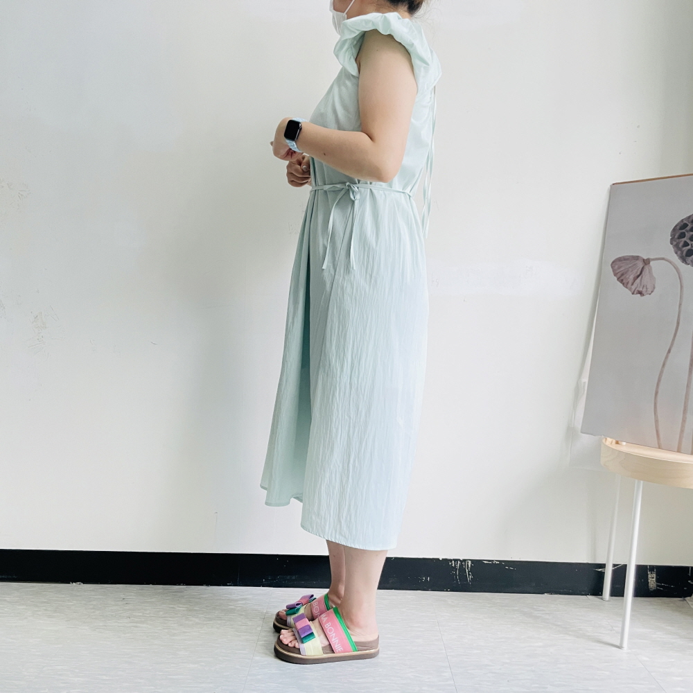 바스락원피스 아노락 캡소매 휴양지 롱원피스 결혼식하객룩 - 상세 이미지 4