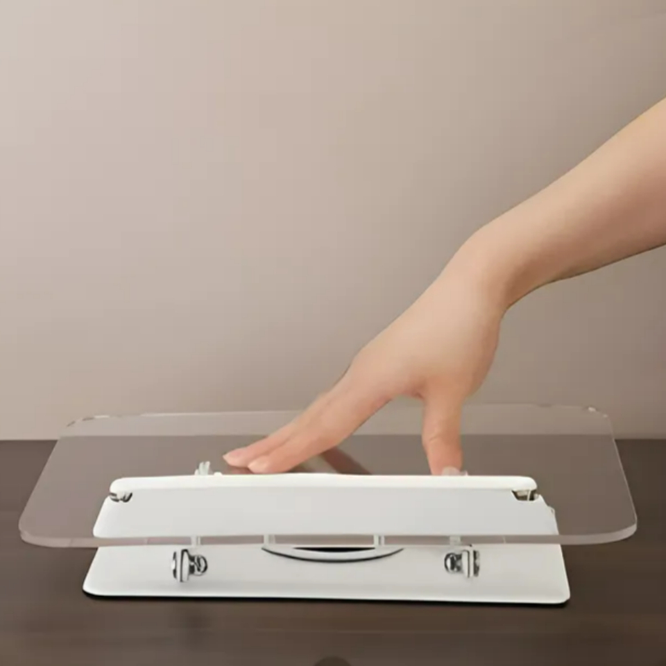 높이조절 독서 거치대 투명 아크릴 고정형 360도 회전형 각도 조절 휴대용 접이식 보관 - 상세 이미지 5