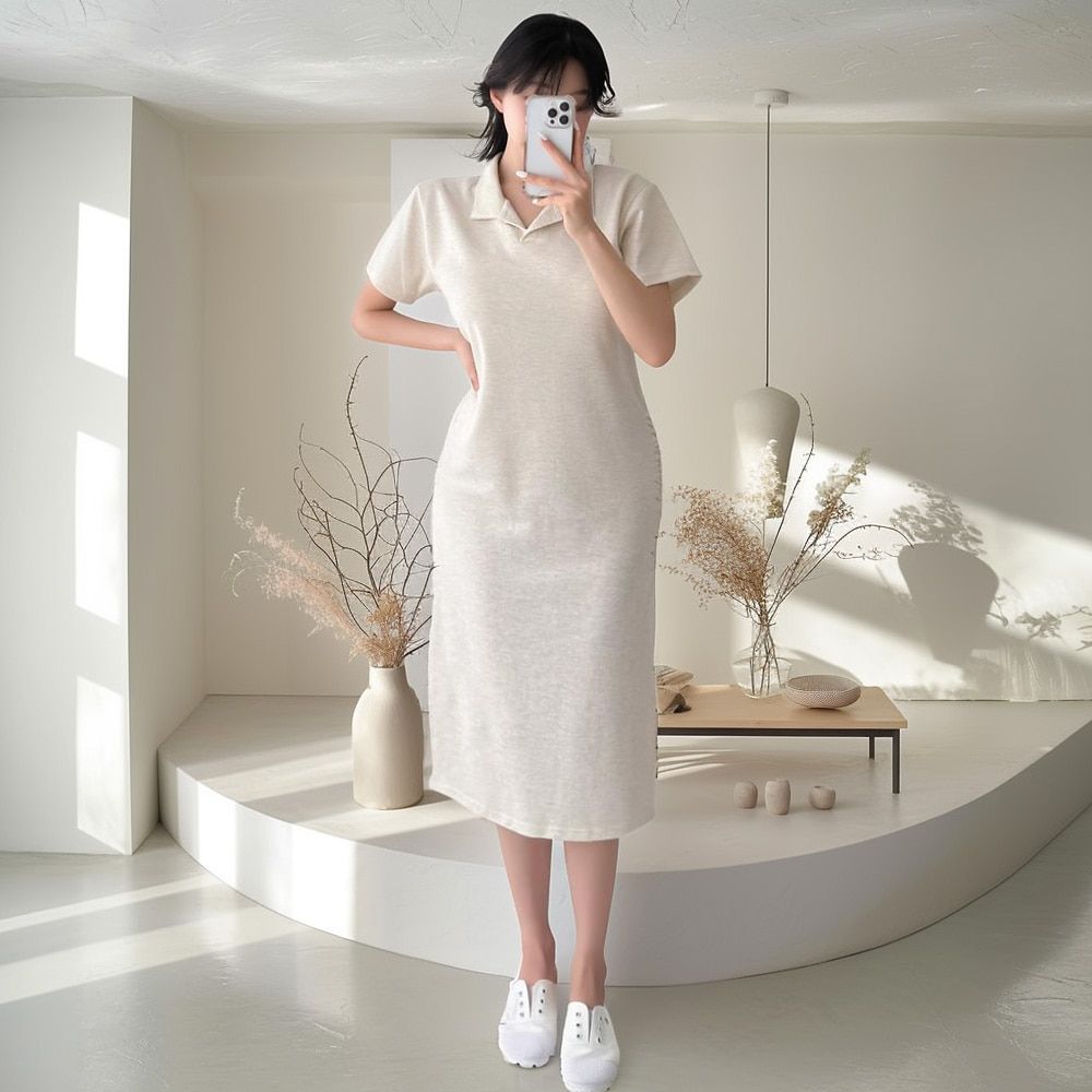 시라핏 카라 허리끈 롱원피스 AC0206 - 상품 이미지