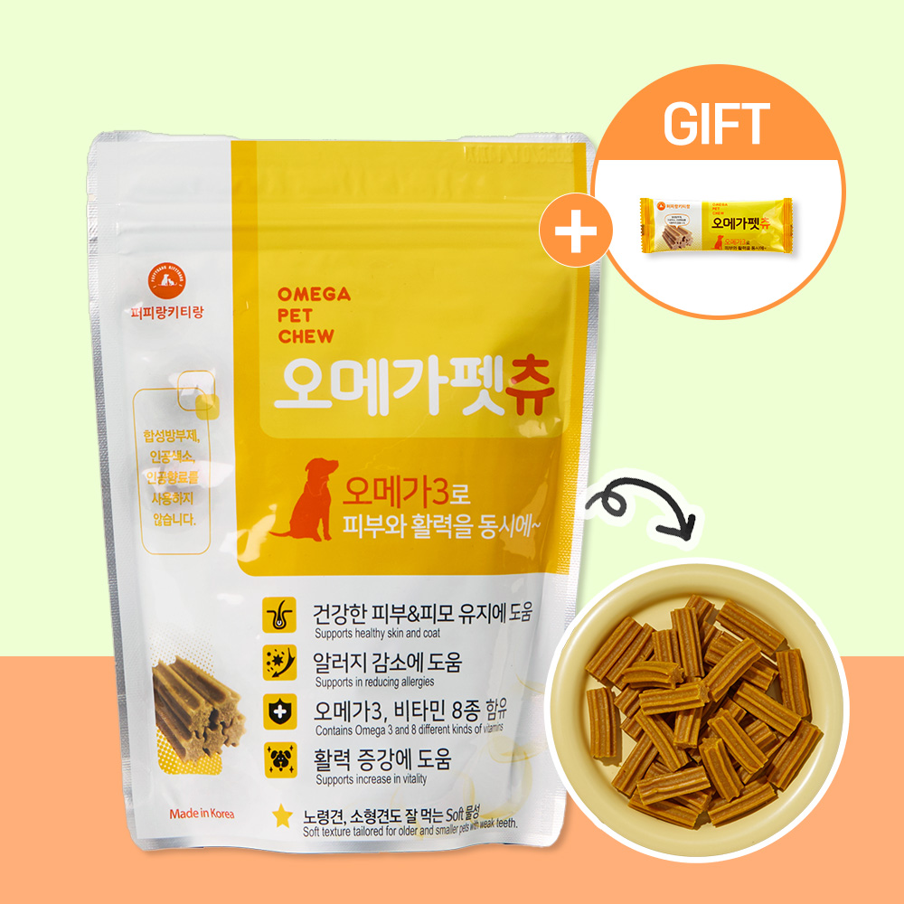 오메가펫츄 강아지 영양제 반려견 오메가3 치석제거 간식 비타민 피부 36개입, 1개