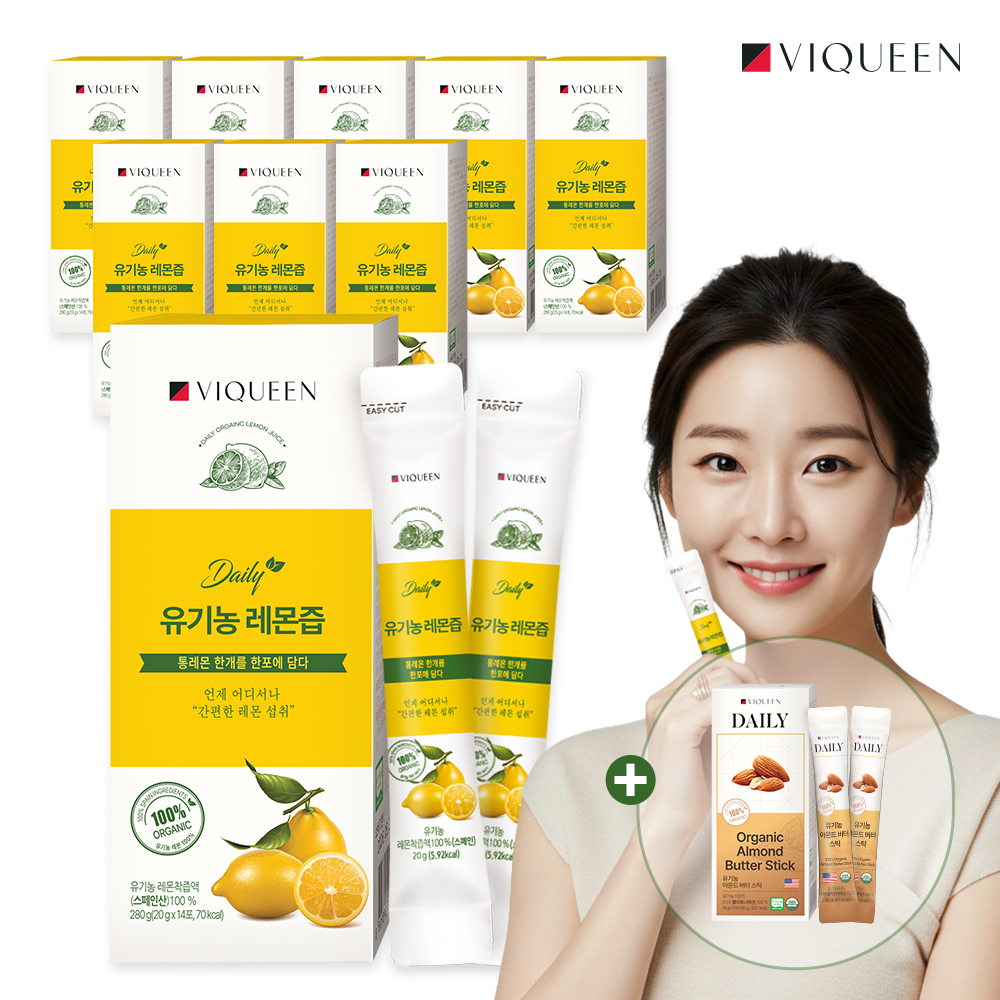 바이퀸 데일리 유기농 레몬즙 100% NFC 착즙 스틱 1박스 x 14포 280ml, 9개