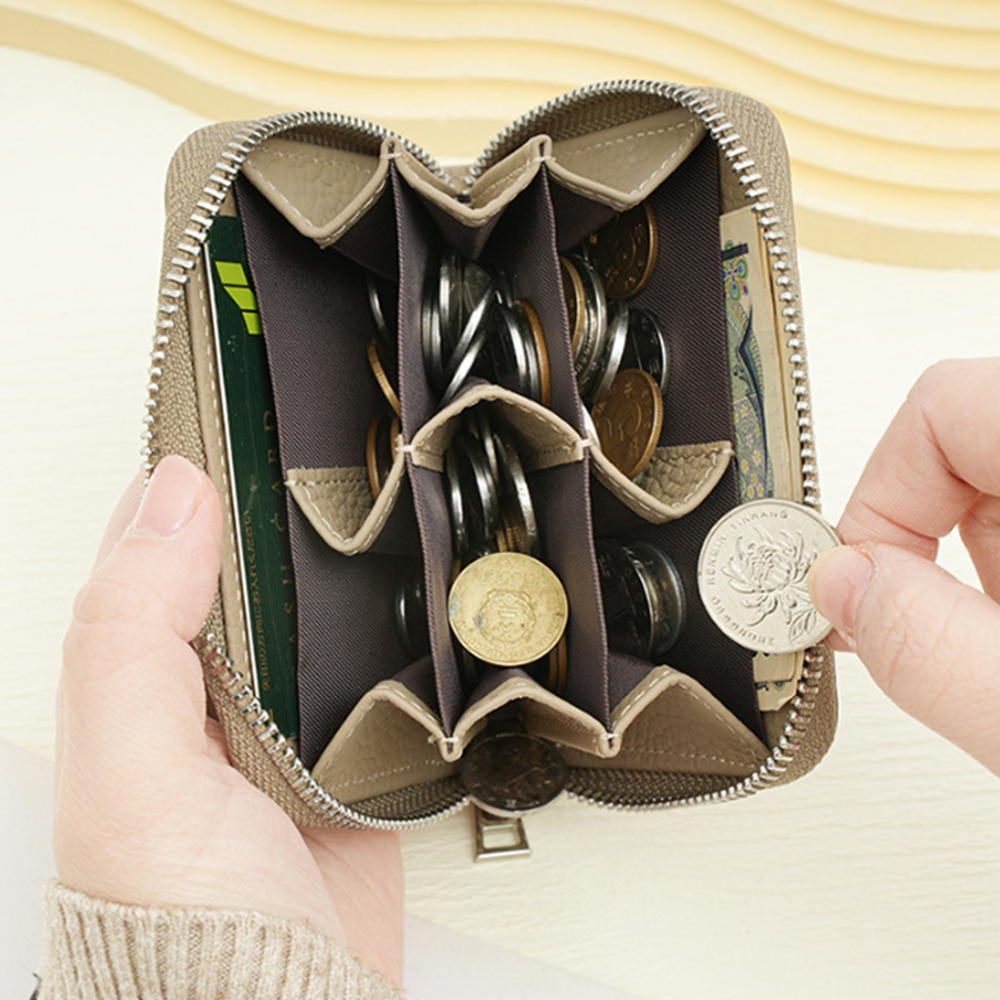 일본 동전 지갑 여행용 가죽 6칸 카드 엔화 동전 지갑 파우치 - 상품 이미지