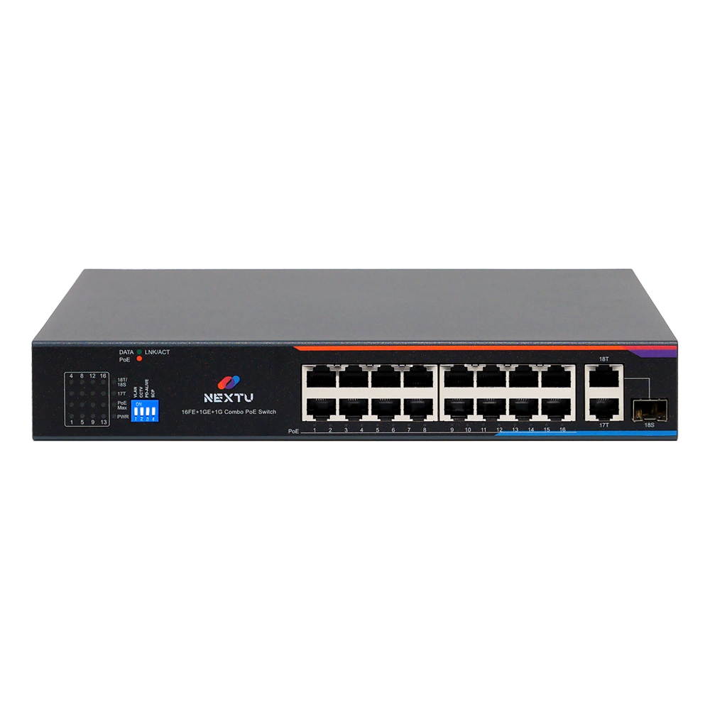 16포트 100M POE스위칭허브 (총 용량200W) +2 RJ45/ 1SFP 업링크 콤보포트 / AC전원공급 NEXT POE318SFP-TP - 상품 이미지