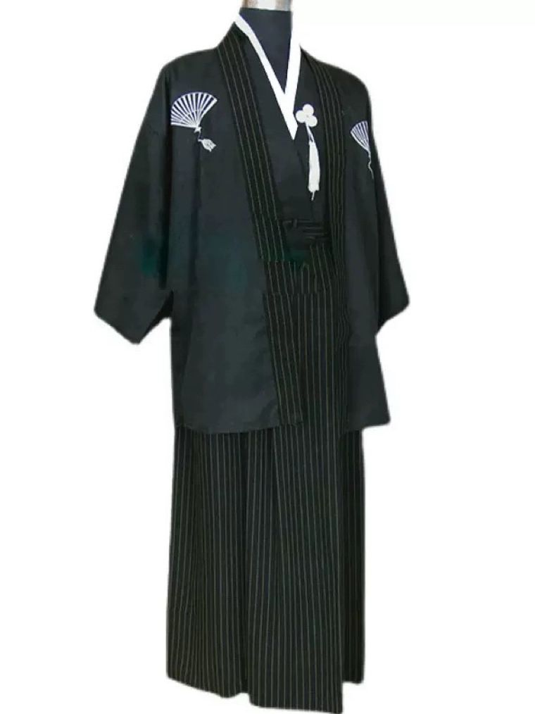 사무라이 기모노 의상 고양이 하늘색 하오리 잠옷 공연 블랙 S 155-167cm - 상품 이미지