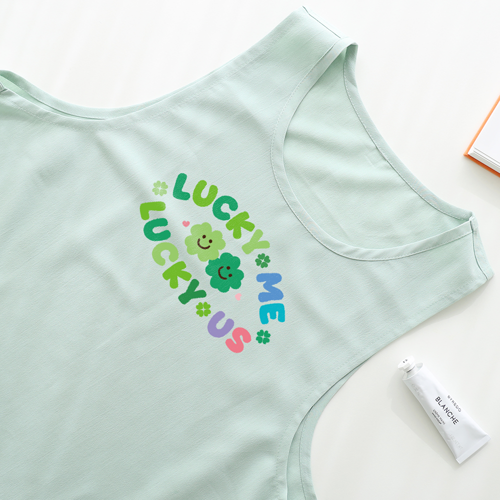 [미소쌤] LUCKY ME LUCKY US 레터링 솜사탕 앞치마 민트 어린이집 보육교사