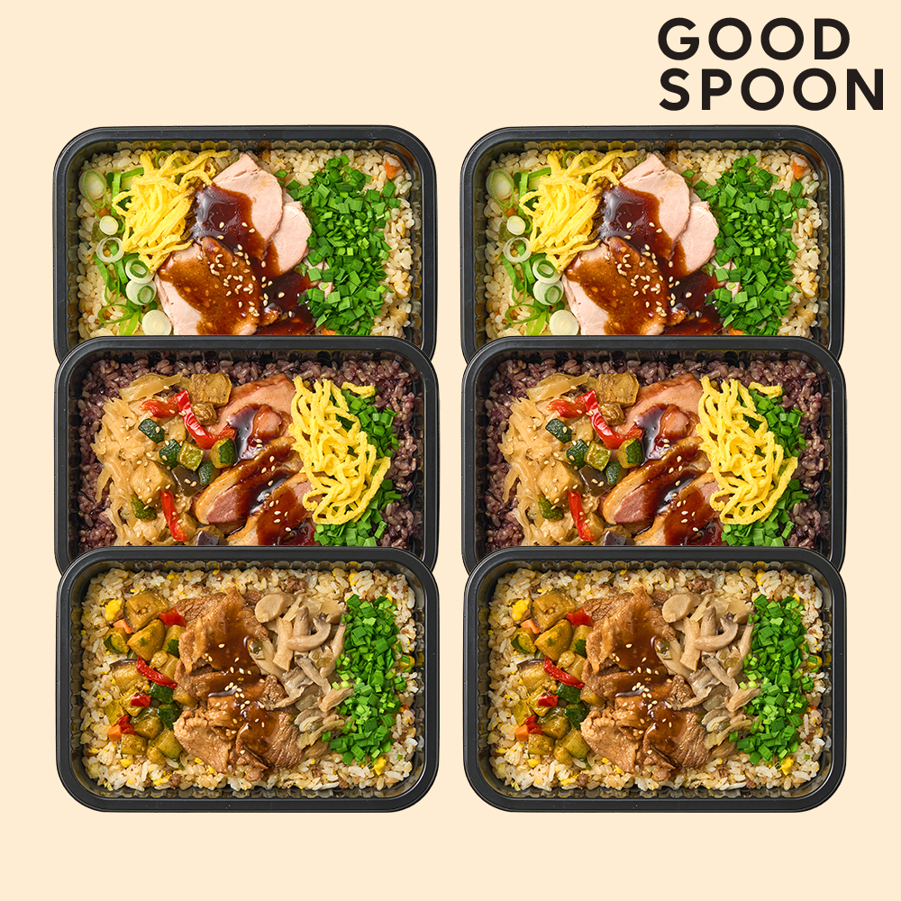굿스푼 솥밥 3종 6팩 훈제오리 불향 스테이크 버섯 고기 양많은 간편 덮밥 잡곡밥 곤약밥
