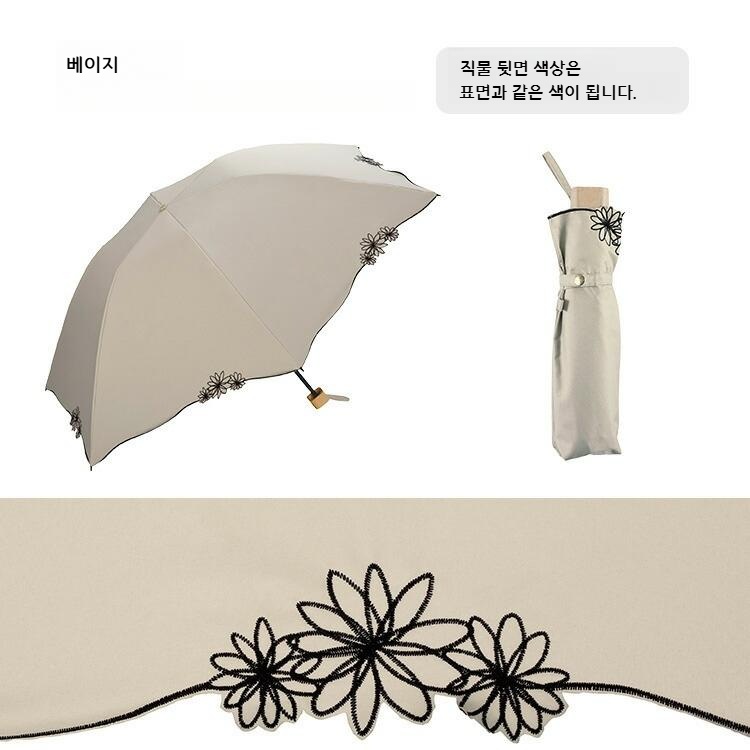 Wpc 플라워 자수 접이식 돔 양산 우양산 일본양산 UV차단 네이비 - 상세 이미지 4