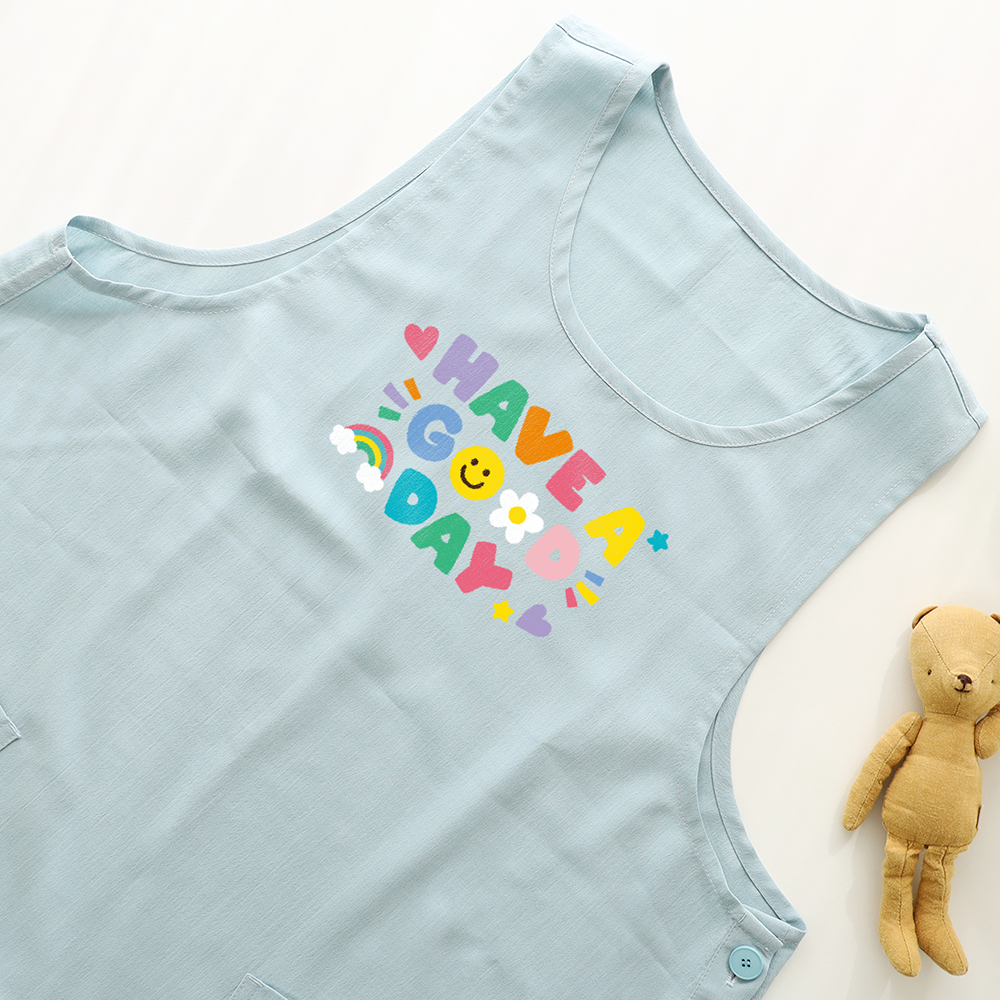 [미소쌤] HAVE A GOOD DAY 레터링 솜사탕 앞치마 블루 어린이집 보육교사