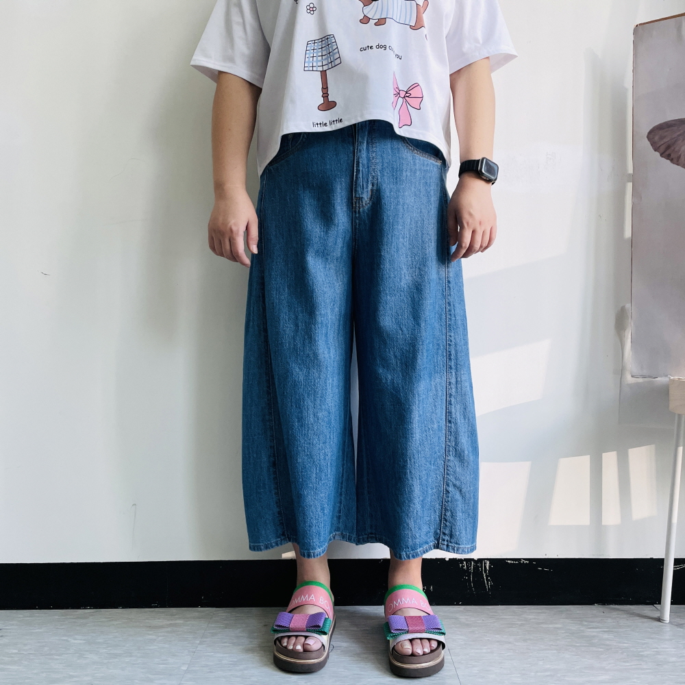 린넨청바지 키작녀청바지 여름와이드 8부 9부 청통바지 데님팬츠 이미지 7