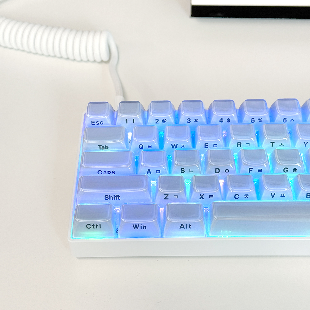크리스탈 블루 한글 측각 젤리 푸딩 투명 키캡 OEM PC 이중사출 기계식 키보드 - 상세 이미지 5