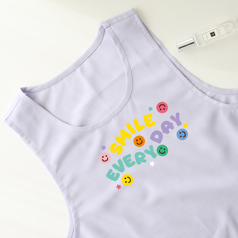 [미소쌤] SMILE EVERY DAY 레터링 솜사탕 앞치마 라벤더 어린이집 보육교사