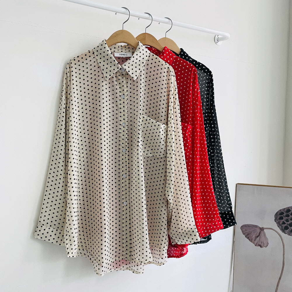 쉬폰블라우스 시스루셔츠 도트 시원한남방 여름긴팔남방 살안타템