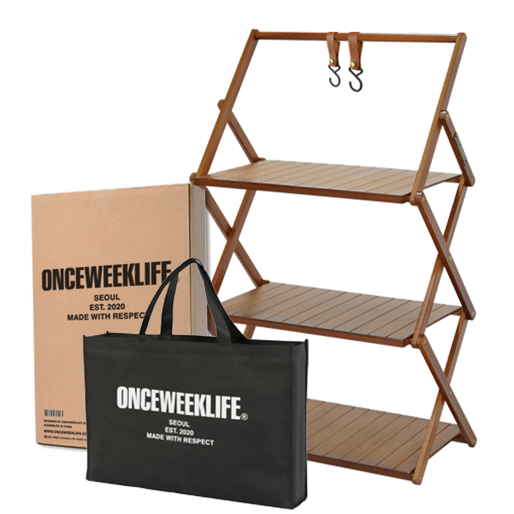 원스위크라이프 행어 캠핑 선반 접이식 우드 쉘프 수납 장 3단, 다크브라운