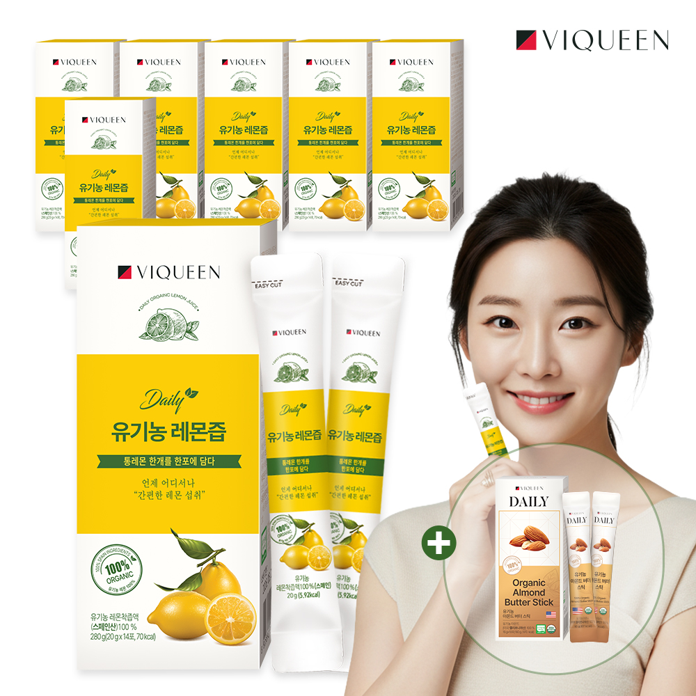바이퀸 데일리 유기농 레몬즙 100% NFC 착즙 스틱 1박스 x 14포 280ml, 7개