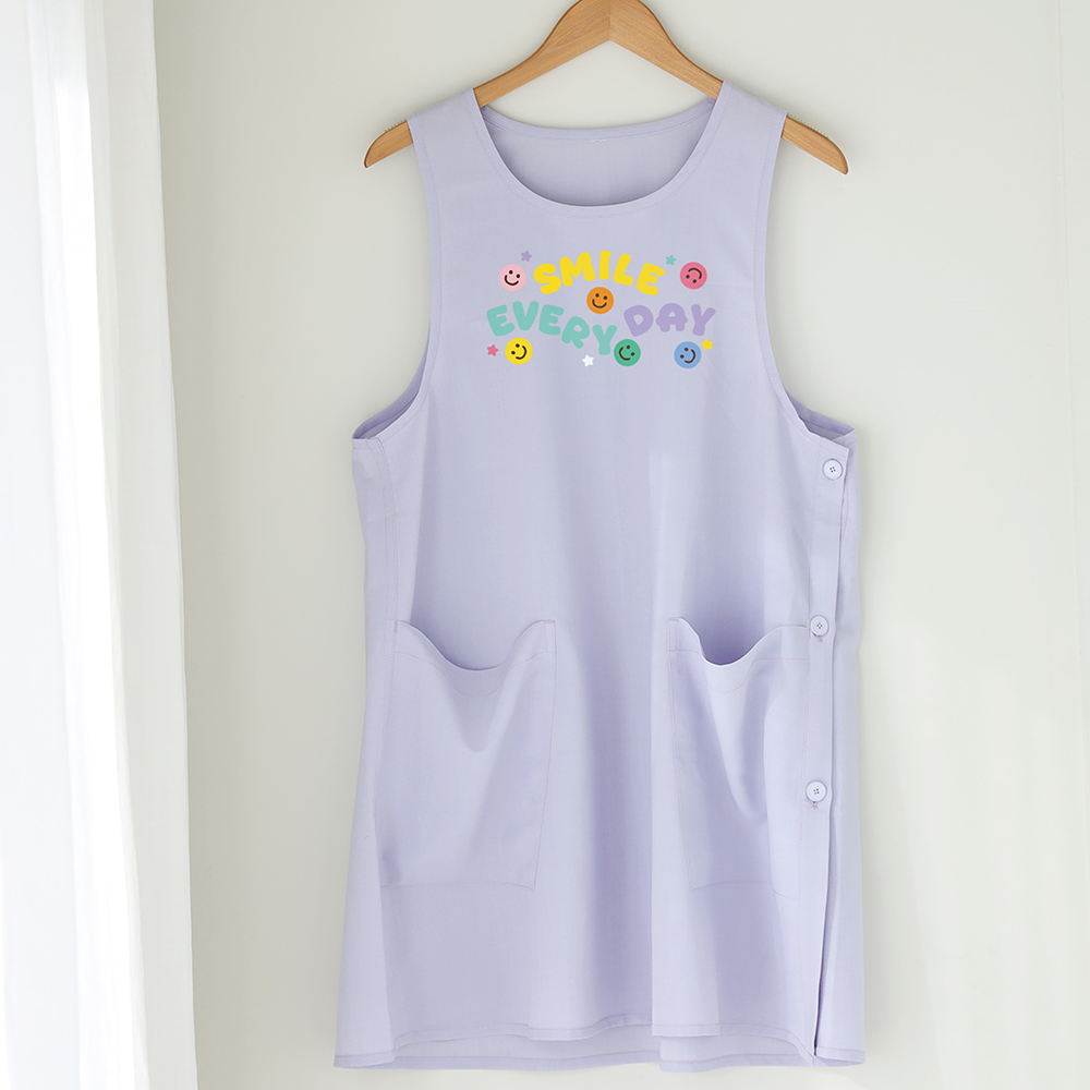 [미소쌤] SMILE EVERY DAY 레터링 솜사탕 앞치마 라벤더 어린이집 보육교사