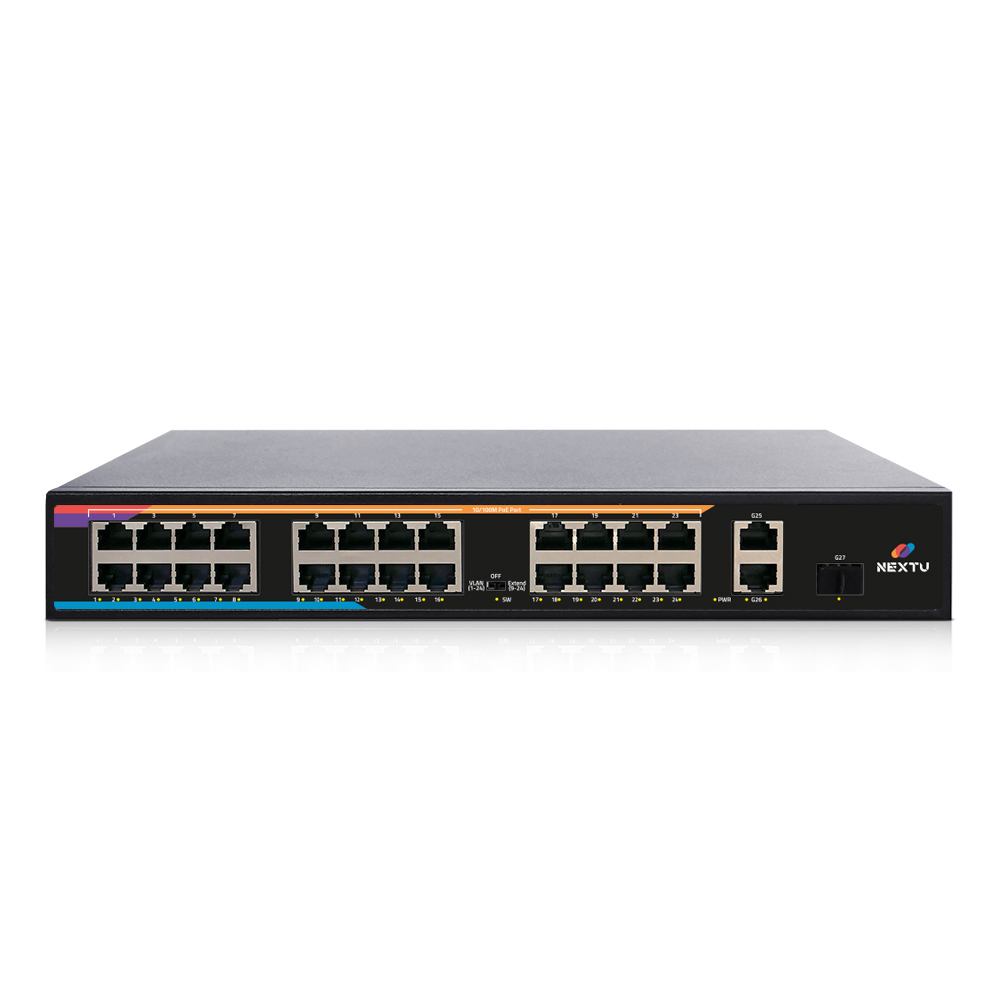 10/100 Mbps 24포트 2TP 1SFP 기가 POE스위치 300W NEXT POE327SFP-TP - 상품 이미지