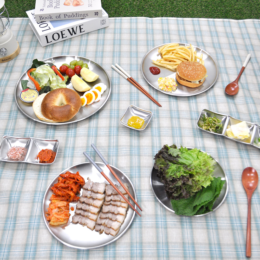키친유 캠핑 스케치 스텐 원형접시 26cm 식당 파스타 그릇 디저트 브런치 플레이트 트레이 - 상세 이미지 5