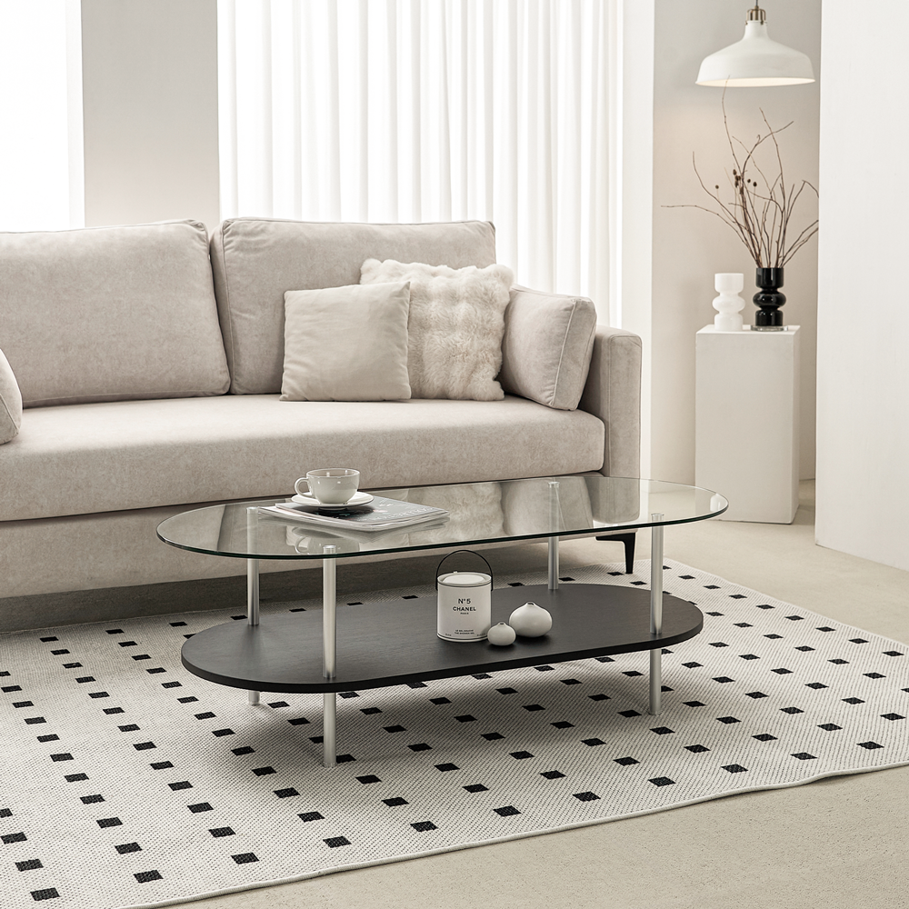 클라르 낮은 높은 소파테이블 타원형 좌식테이블 유리 티테이블