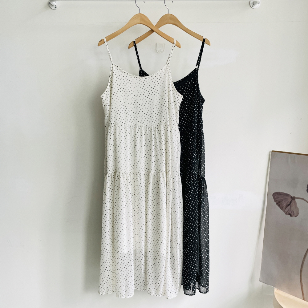 뷔스티에원피스 끈나시 도트 땡땡이 쉬폰 롱 원피스