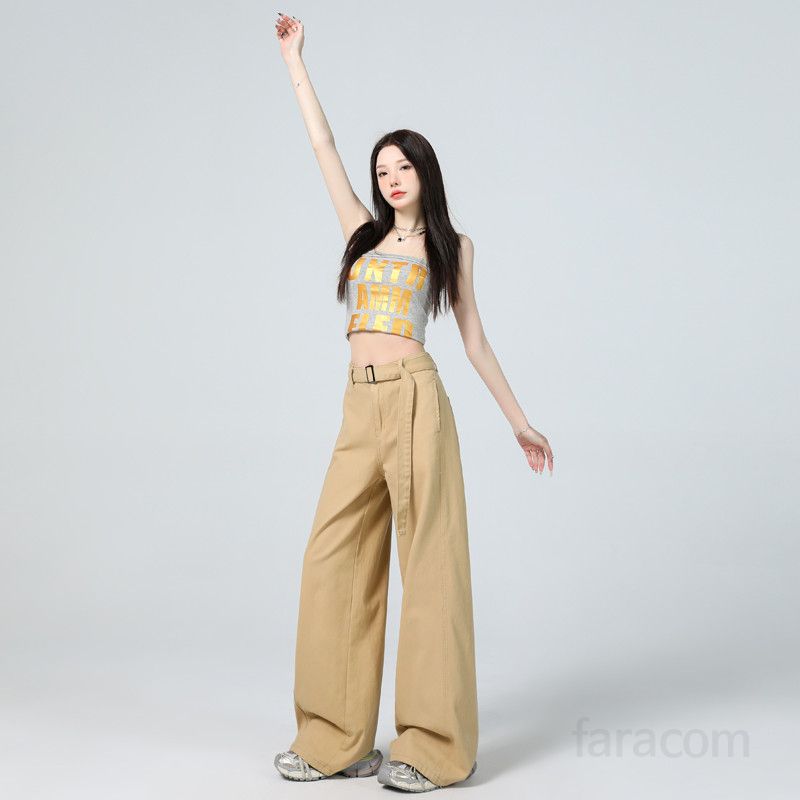봄 여름 기장선택 하이웨스트 와이드 팬츠 Y2K 롱 코튼 면바지 데일리룩 72019 - 상세 이미지 5