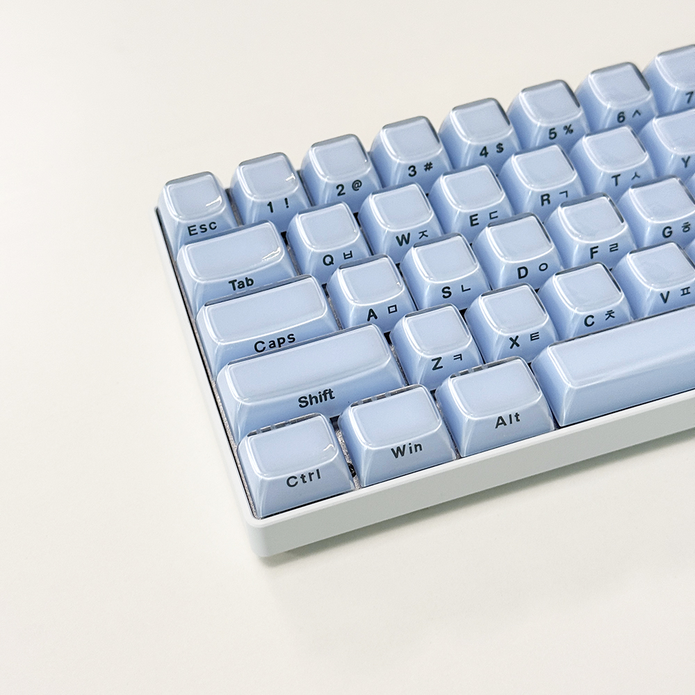 크리스탈 블루 한글 측각 젤리 푸딩 투명 키캡 OEM PC 이중사출 기계식 키보드