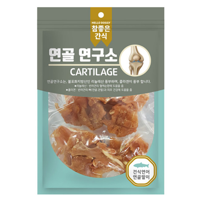 헬로도기 연골연구소 강아지육포 저칼로리 알러지 강아지다이어트간식 건식연골+연어, 100g, 1개 - 메인 이미지