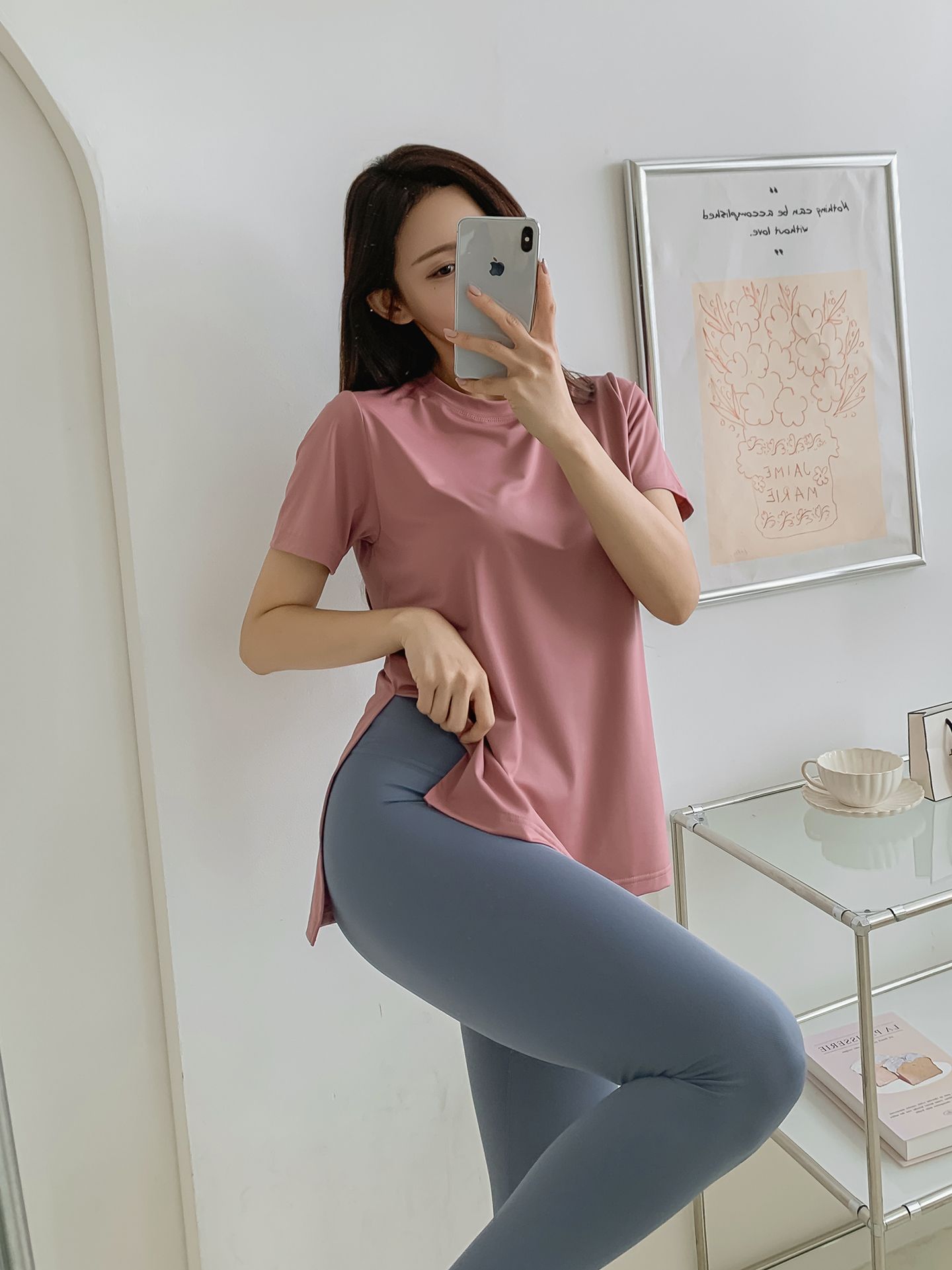 필라테스복 여성 요가복 필라테스 상의 여름 반팔 운동복 이미지 7