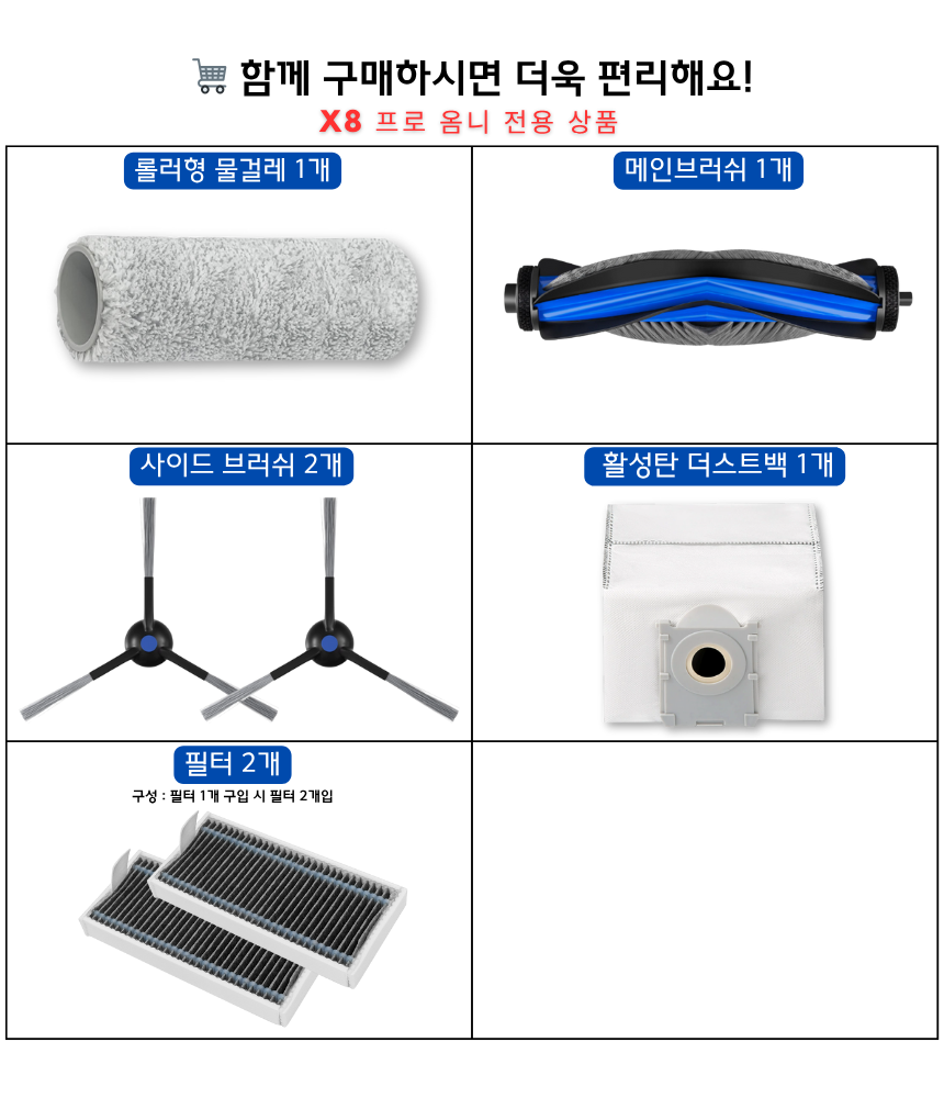 [호환] 에코백스 X8 프로 옴니 소모품 메인브러쉬 1세트 - 상세 이미지 2