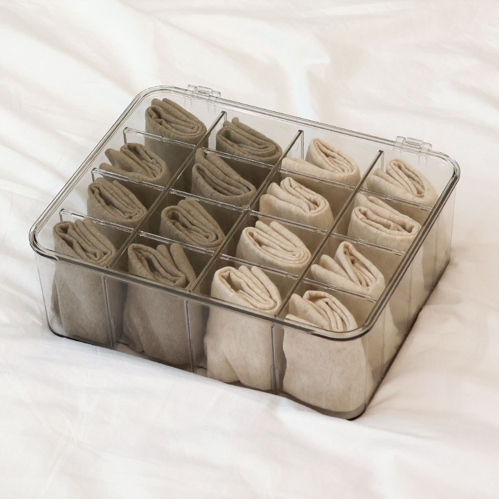 생각하는집 속옷정리함 뚜껑형 다용도 양말 브래지어 턱받이 빕 투명 아크릴 보관함 16칸 제품 이미지