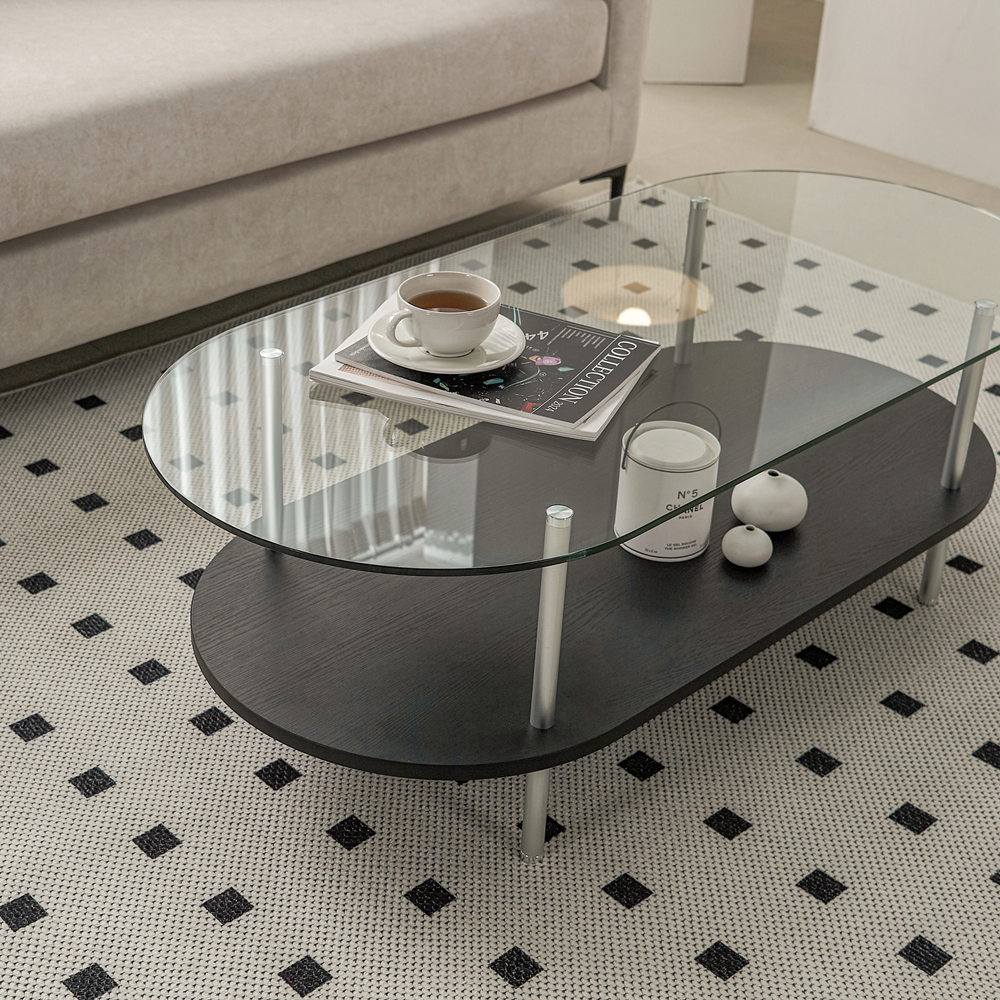 클라르 낮은 높은 소파테이블 타원형 좌식테이블 유리 티테이블